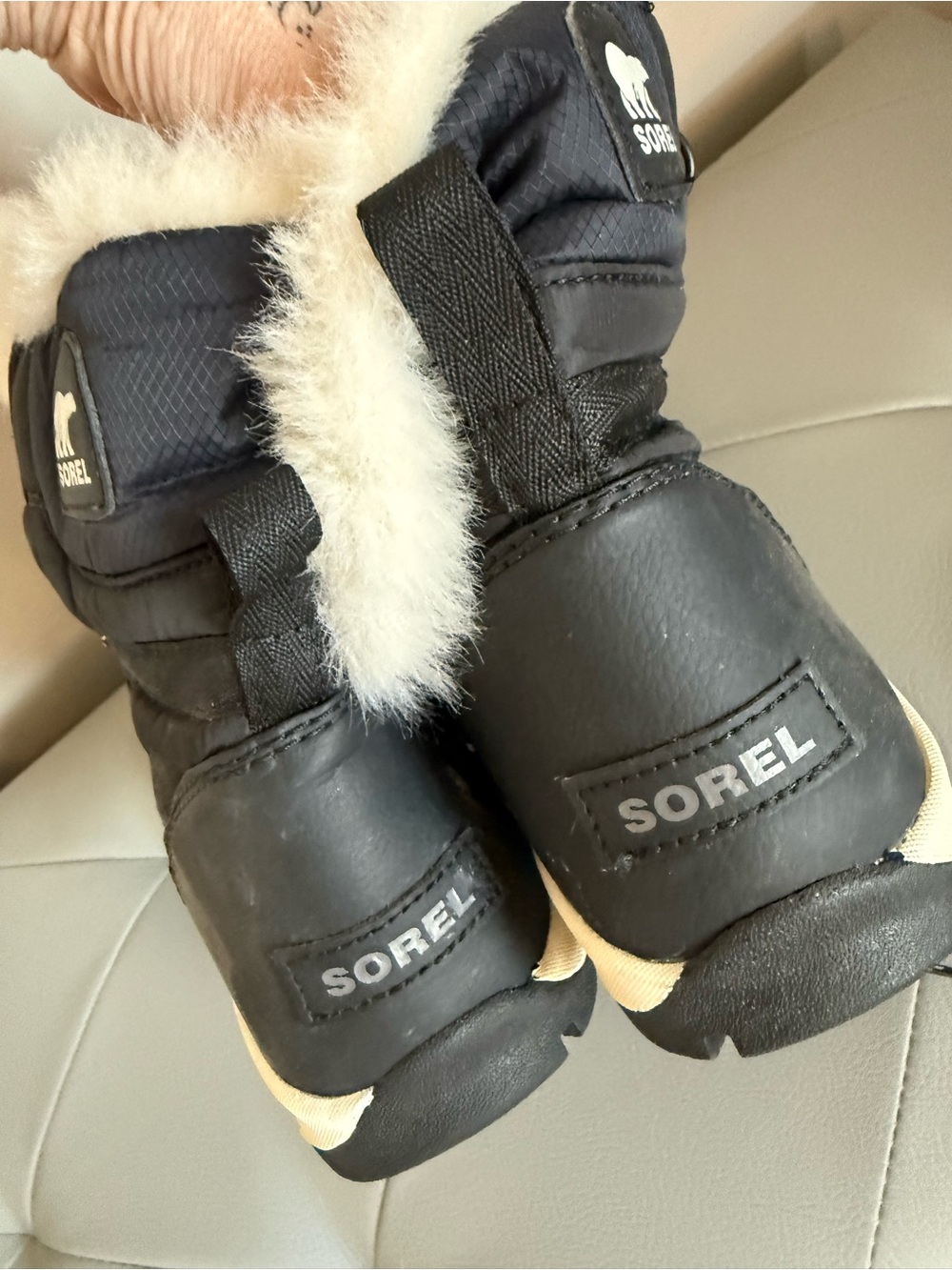 Sorel Black and Cream women’s ' Faux-Fur Winter Booties